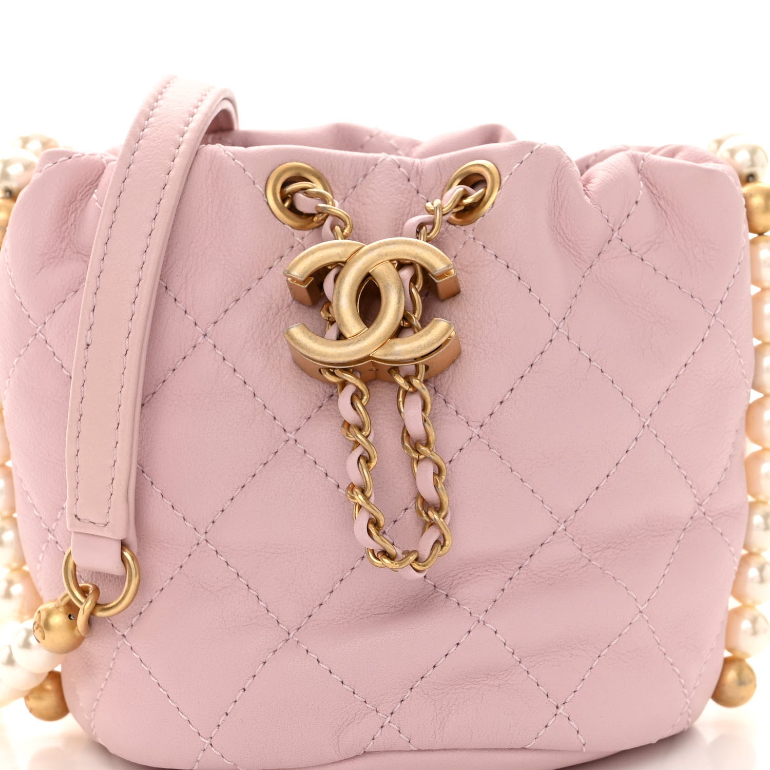 Chanel Calfskin Quilted Pearl Mini About Pearls Drawstring Bucket Light Pink 8 of 10