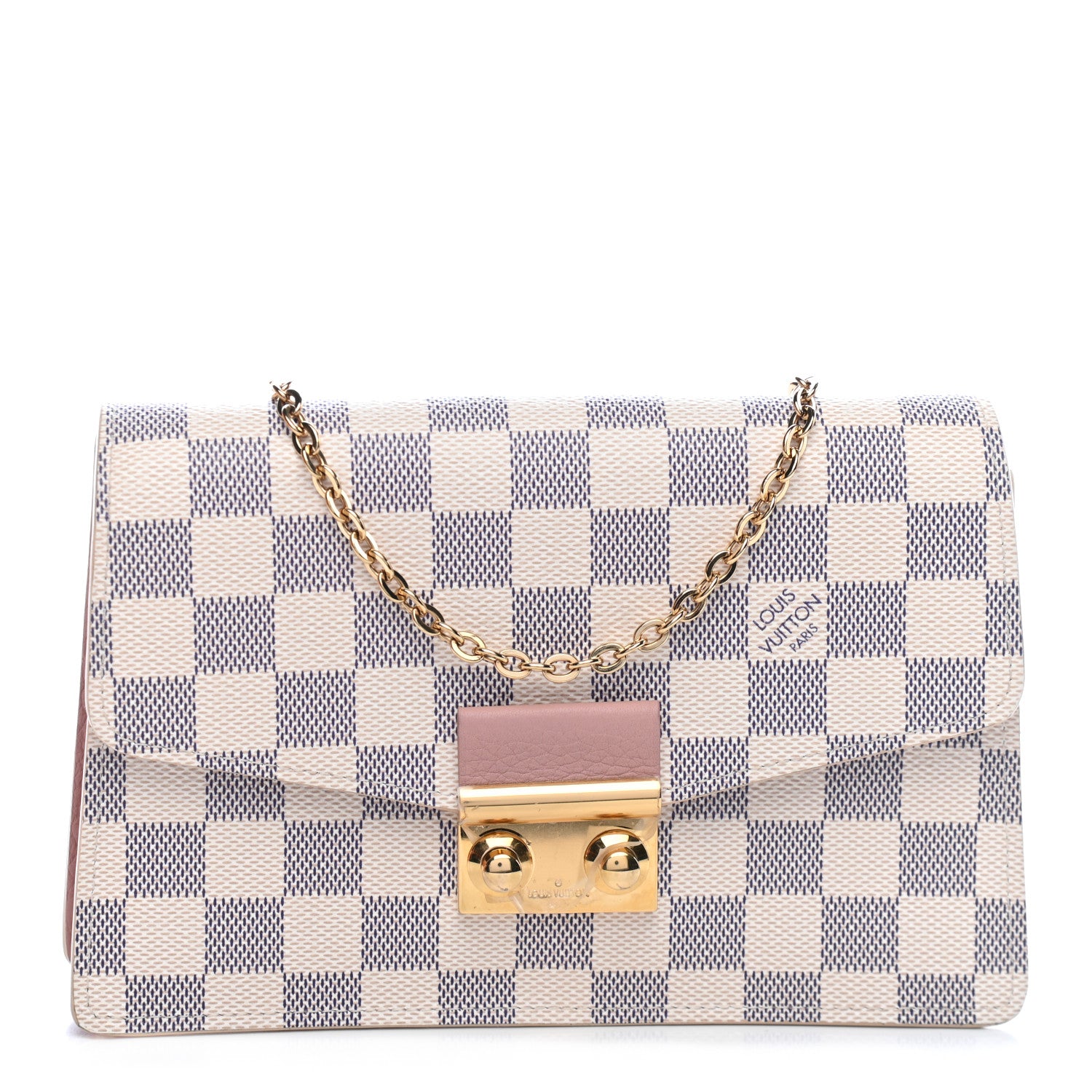 Louis Vuitton Damier Azur Croisette Chain Wallet Rose Ballerine 1 of 8