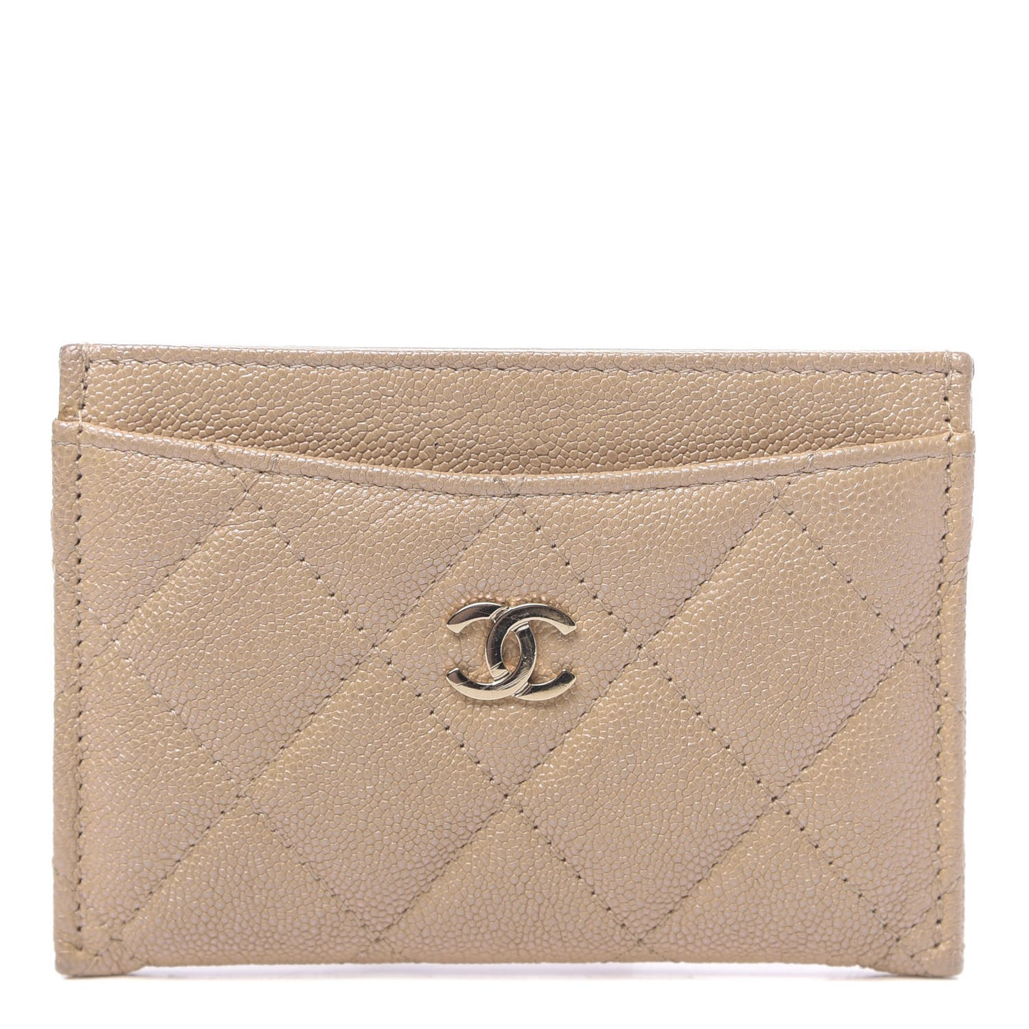Iridescent Caviar Quilted Card Holder Beige