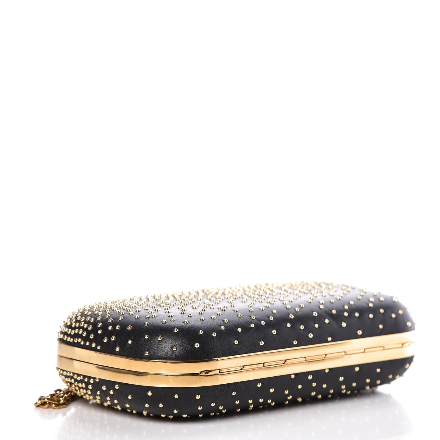 Crystal Nappa Queen and King Skull Box Chain Clutch Black Gold