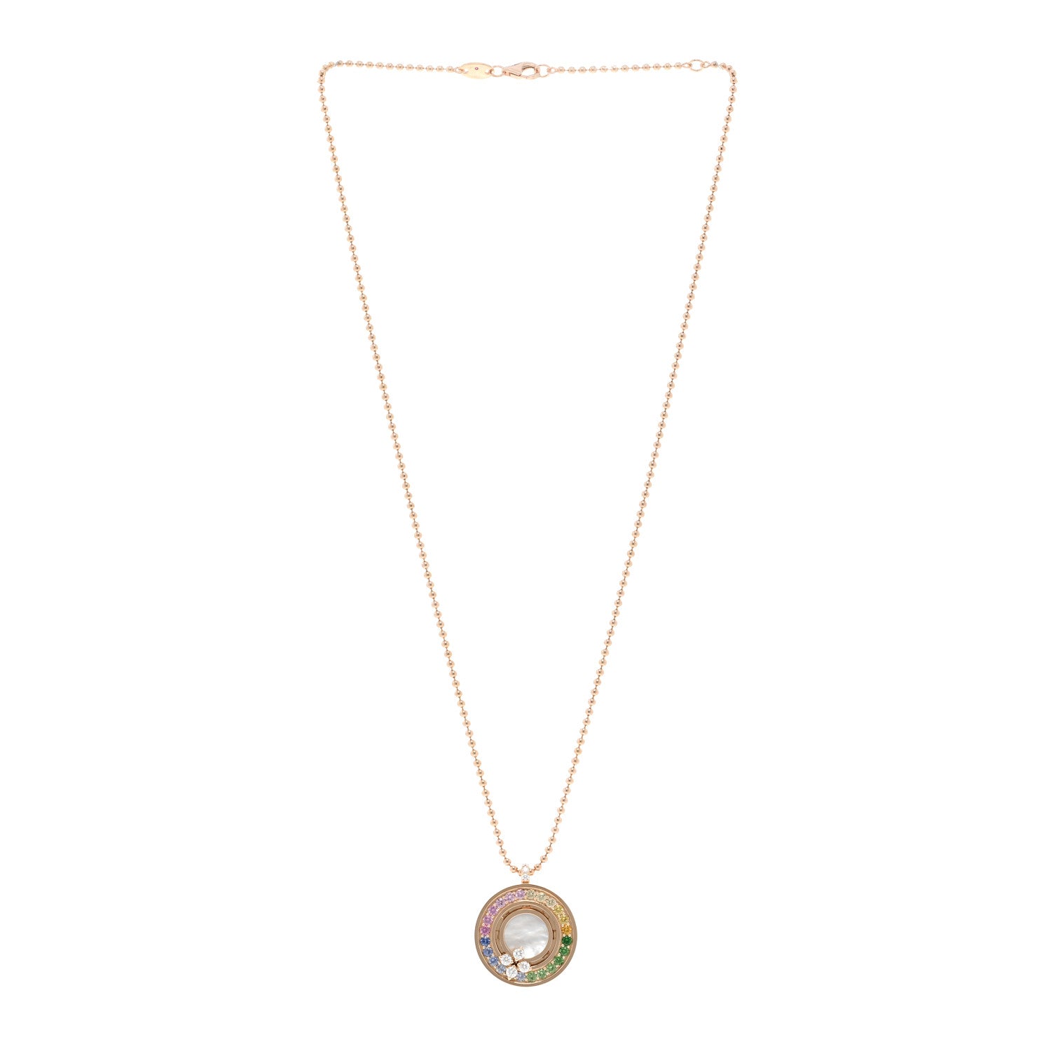 Roberto Coin 18K Rose Gold Diamond Sapphire Tsavorite Mother of Pearl Love in Verona Rainbow Medallion Necklace 3 of 5