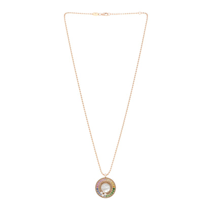 Roberto Coin 18K Rose Gold Diamond Sapphire Tsavorite Mother of Pearl Love in Verona Rainbow Medallion Necklace 3 of 5