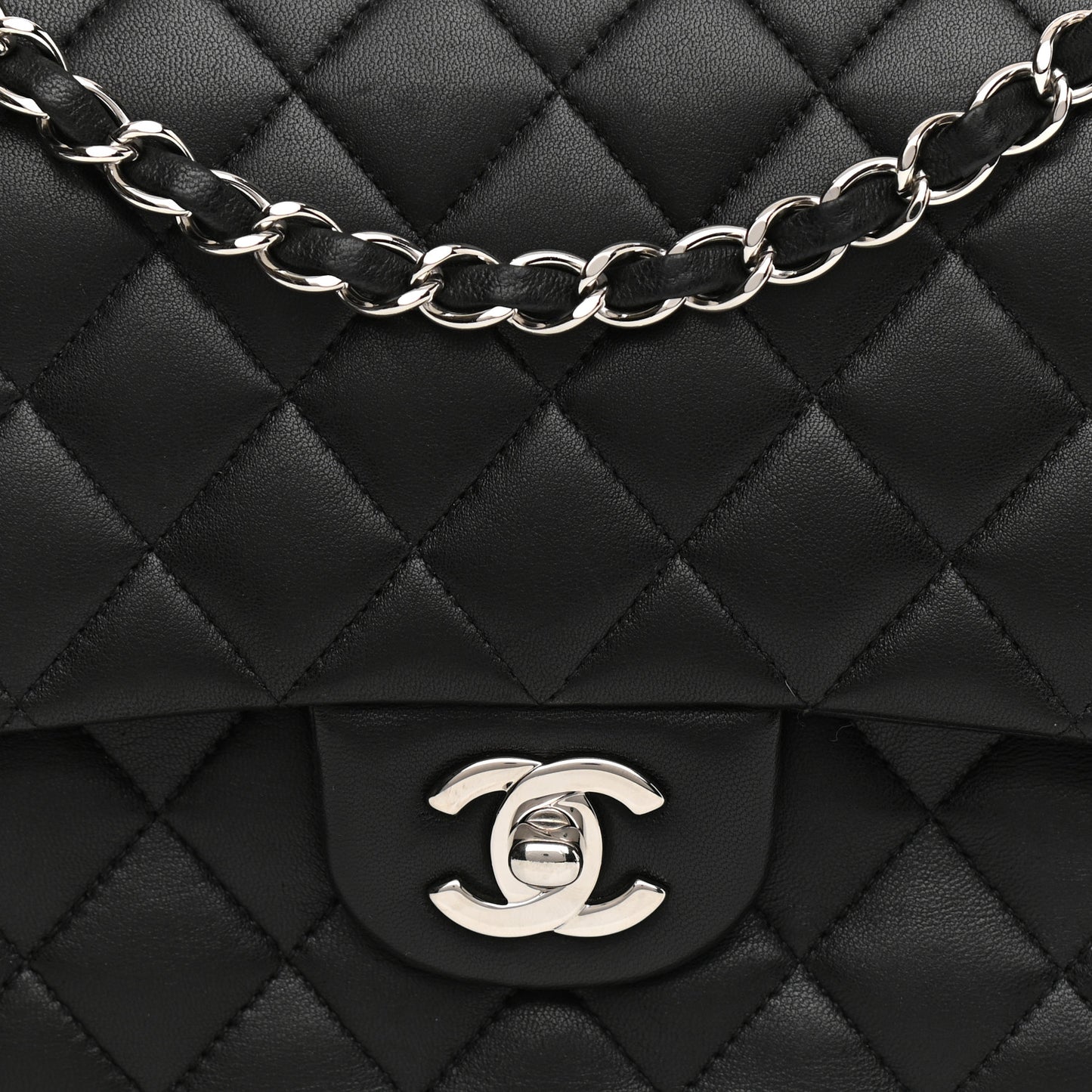 Lambskin Quilted Medium Double Flap Black