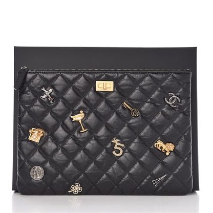 Chanel Aged Calfskin Quilted Medium Lucky Charms Cosmetic Case Black 8 of 8