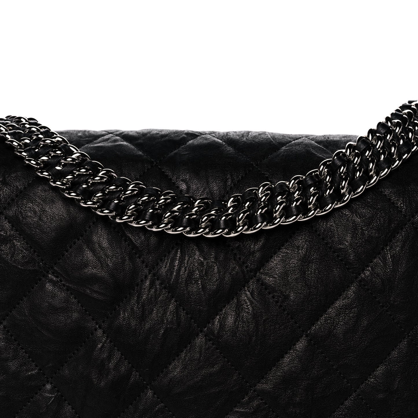 Washed Lambskin Quilted Maxi Chain Around Flap Black