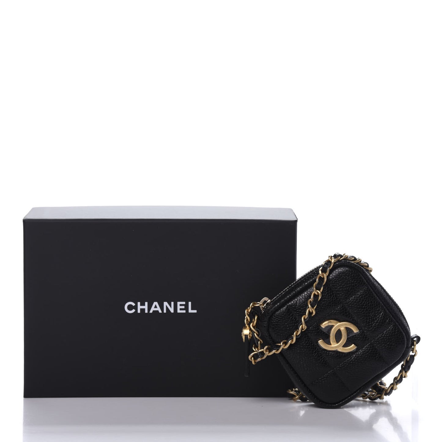Caviar Quilted Diamond Coin Purse With Chain Black