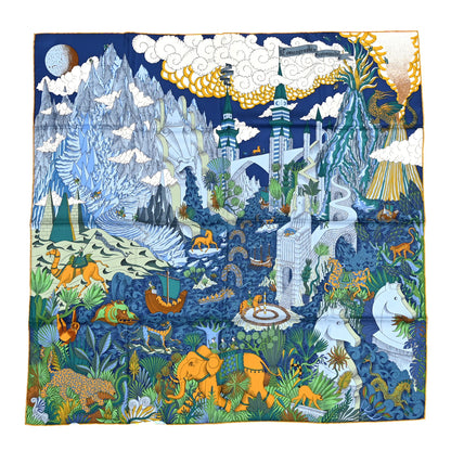 Hermes Silk Cosmographia Universalis Scarf 90 Bleu Nuit Vert Miel 1 of 5
