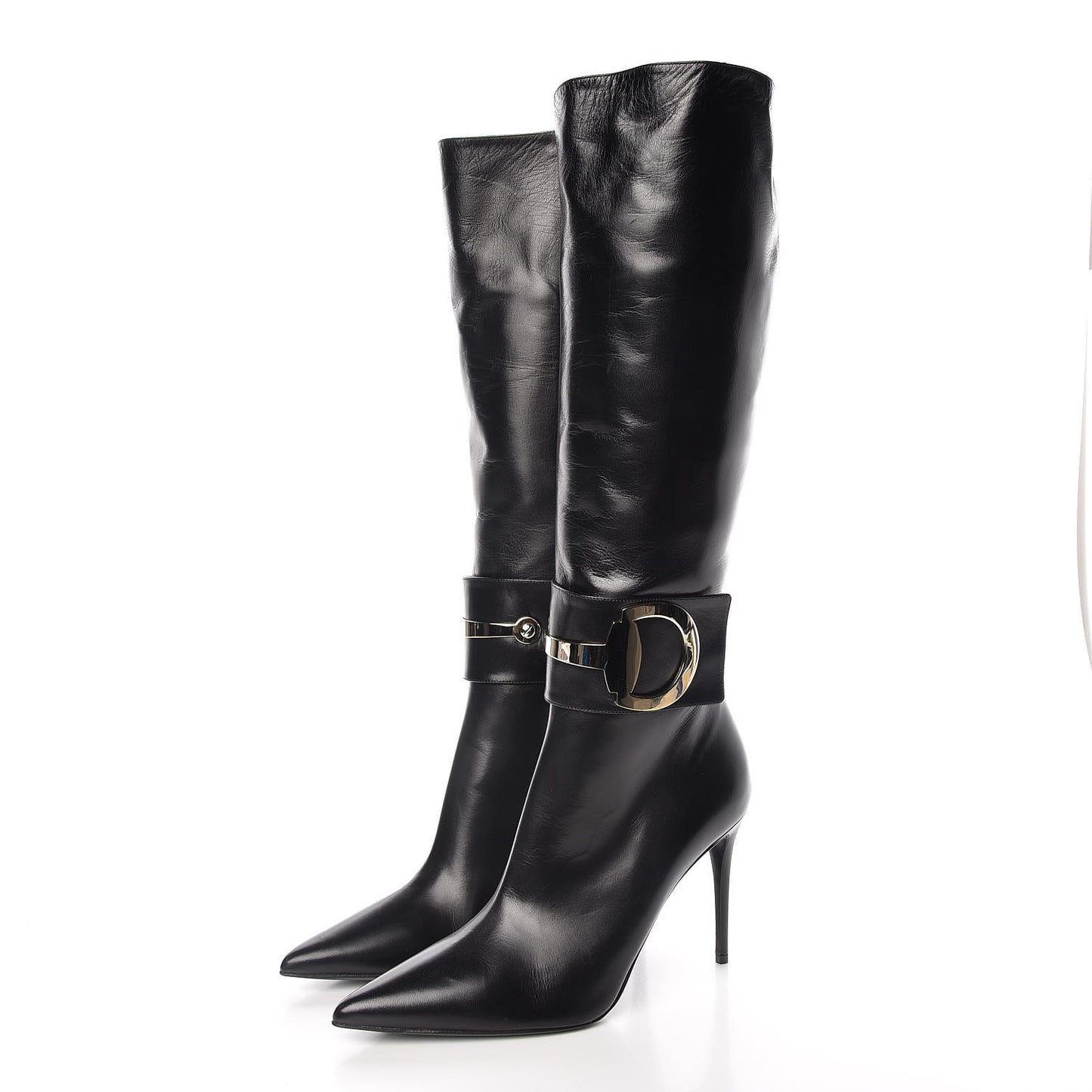Calfskin Horsebit High Boots 40 Black
