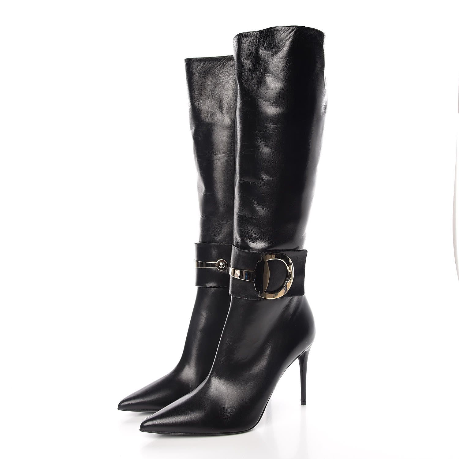 Gucci Calfskin Horsebit High Boots 40 Black 3 of 9