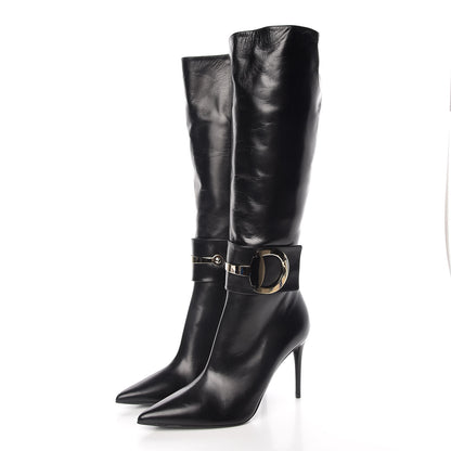 Gucci Calfskin Horsebit High Boots 40 Black 3 of 9