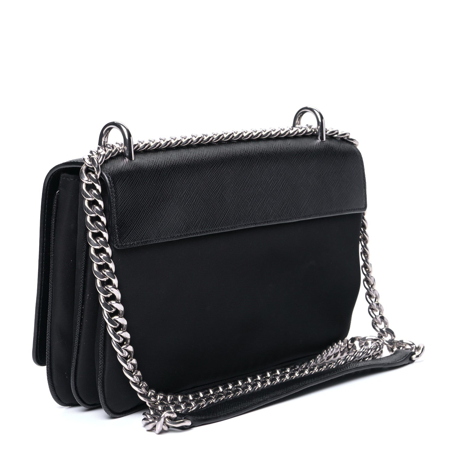 Prada Saffiano Tessuto Nylon Chain Shoulder Bag Black 2 of 7