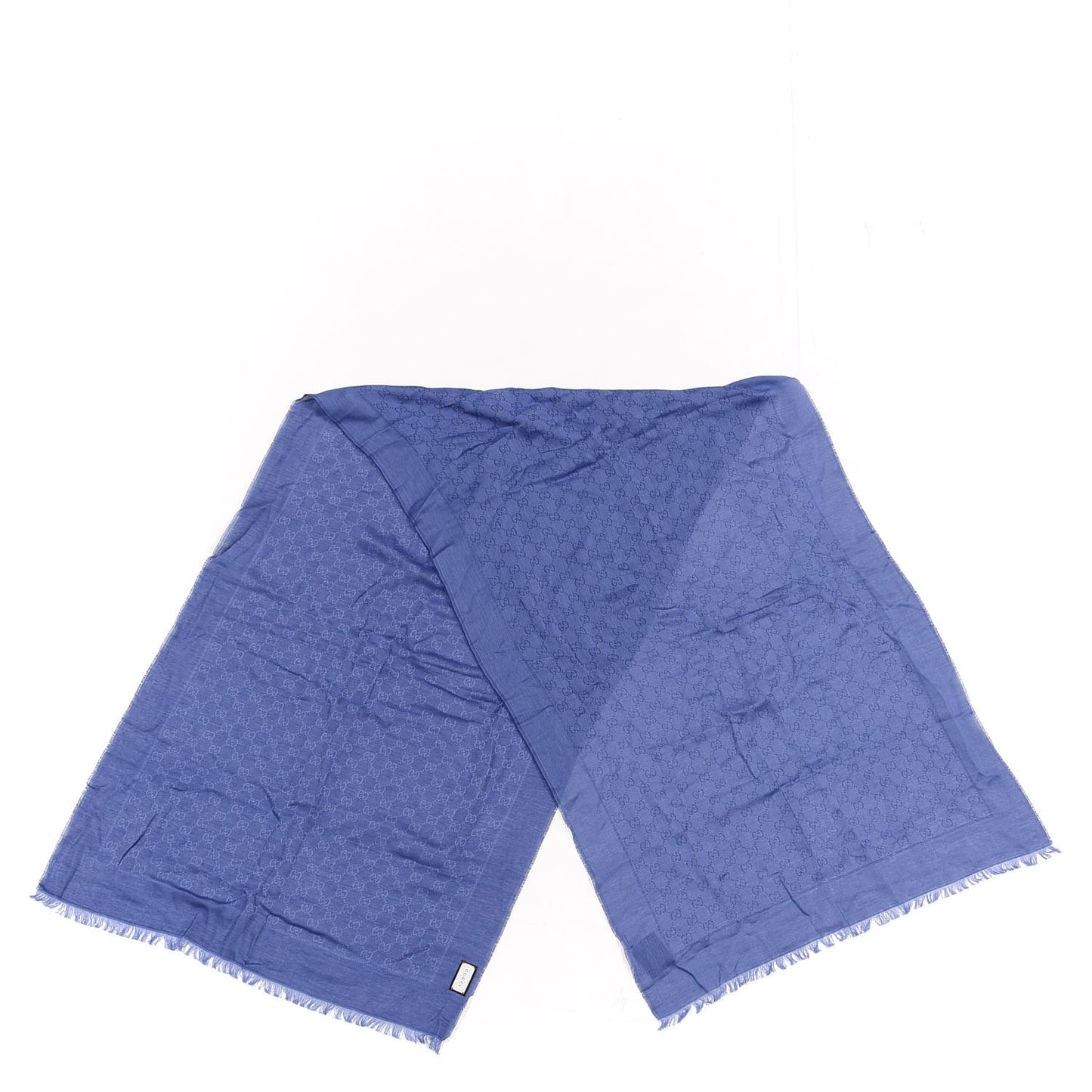 Wool Jacquard Monogram Fringe Scarf Blue