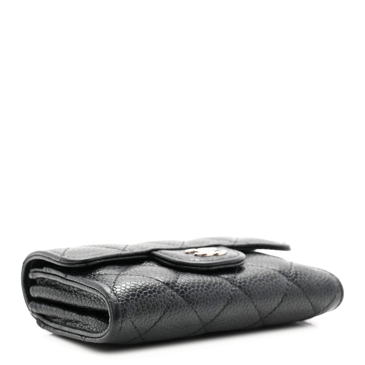 Caviar Quilted Flap Card Holder Wallet Black