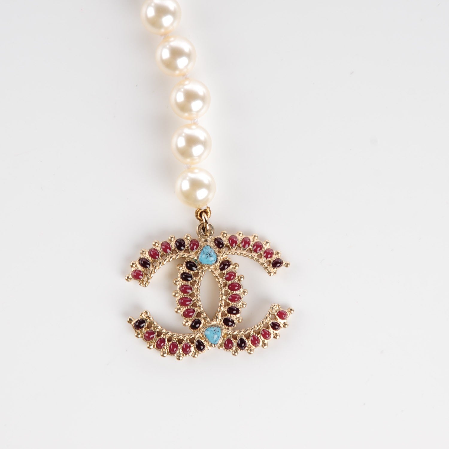 Chanel Pearl CC Belt Turquoise Burgundy 4 of 6