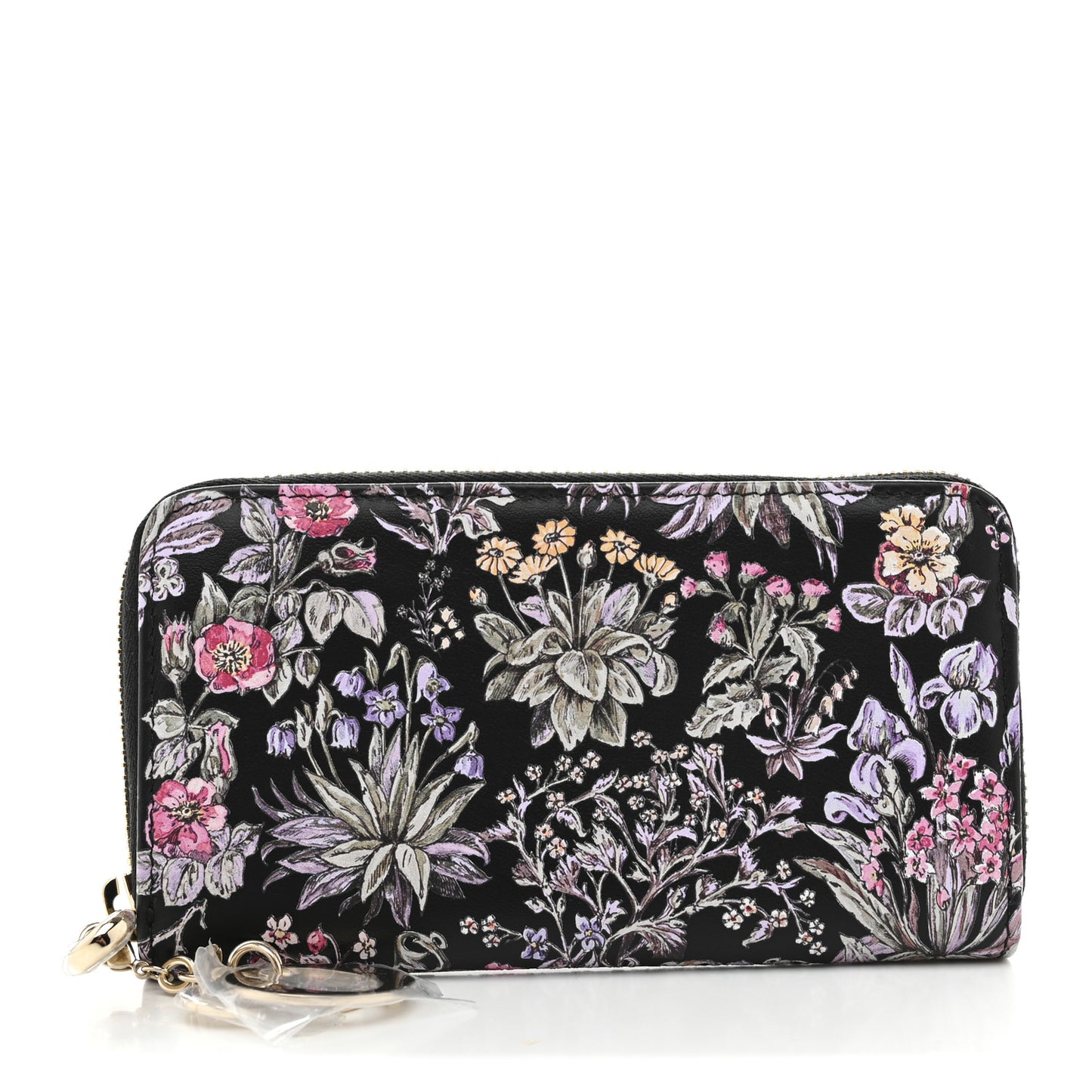 Calfskin Millefiori Printed Lady Dior Zip Wallet Black