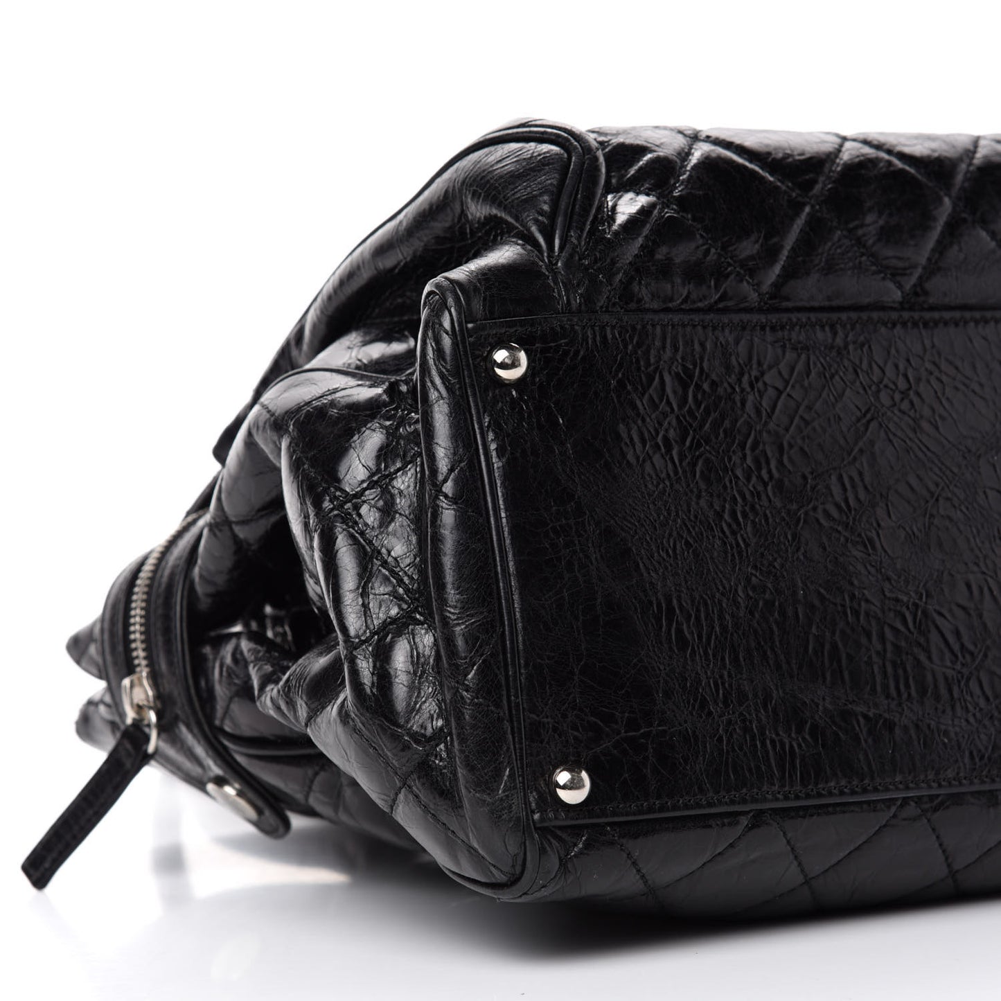 Glazed Calfskin Quilted Large New Portobello Tote Black