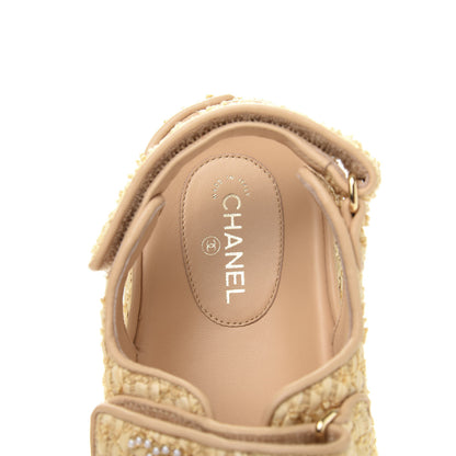 Chanel Braided Fabric Velcro Dad Sandals 38 Beige 6 of 9
