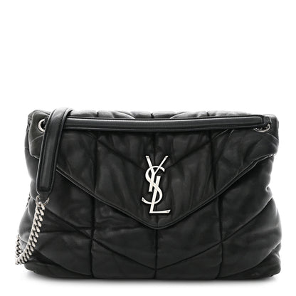 Saint Laurent SAINT LAURENT Lambskin Quilted Medium Loulou Puffer Monogram Chain Satchel Black 1 of 13