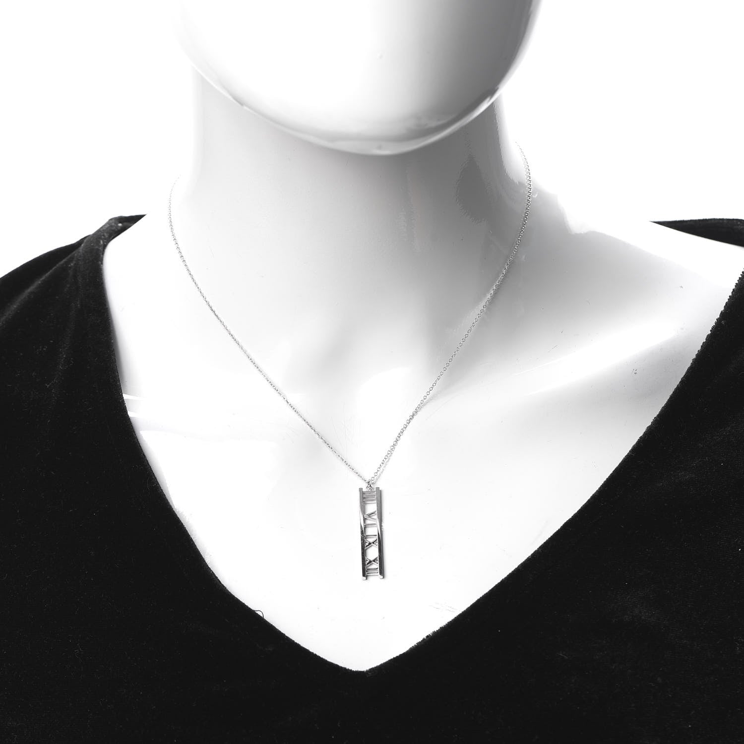 Tiffany 18K White Gold Atlas Bar Pendant Necklace 2 of 6