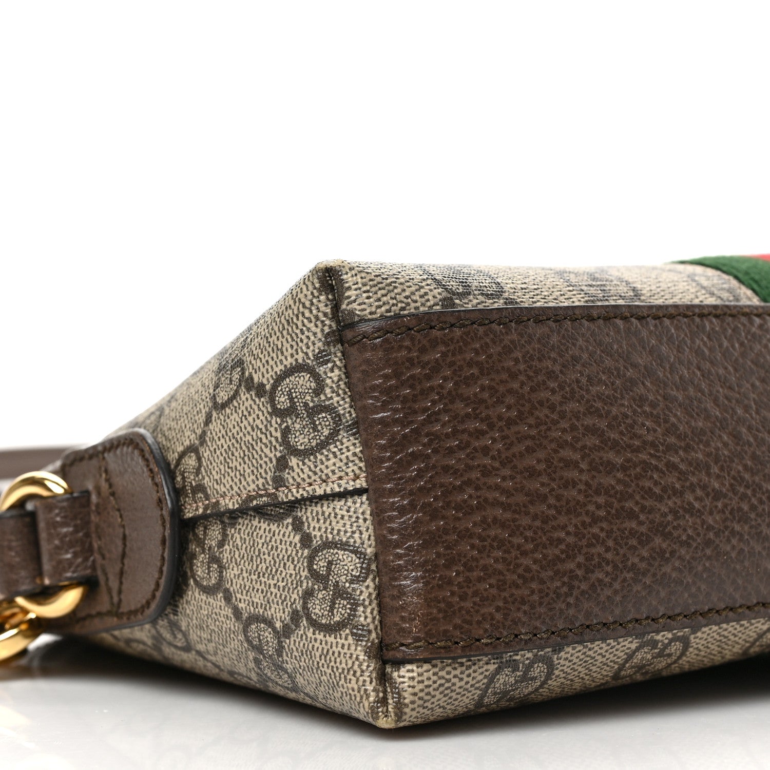 Gucci GG Supreme Monogram Textured Dollar Calfskin Web Small Ophidia Dome Shoulder Bag Beige Ebony New Acero 8 of 9