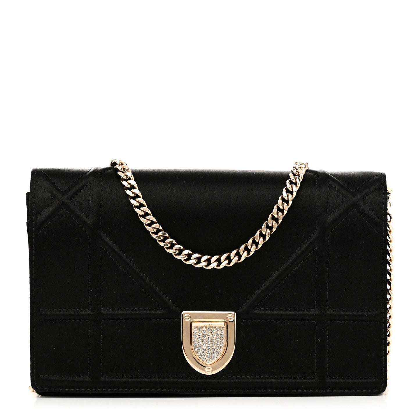 Satin Diorama Wallet on Chain Pouch Black