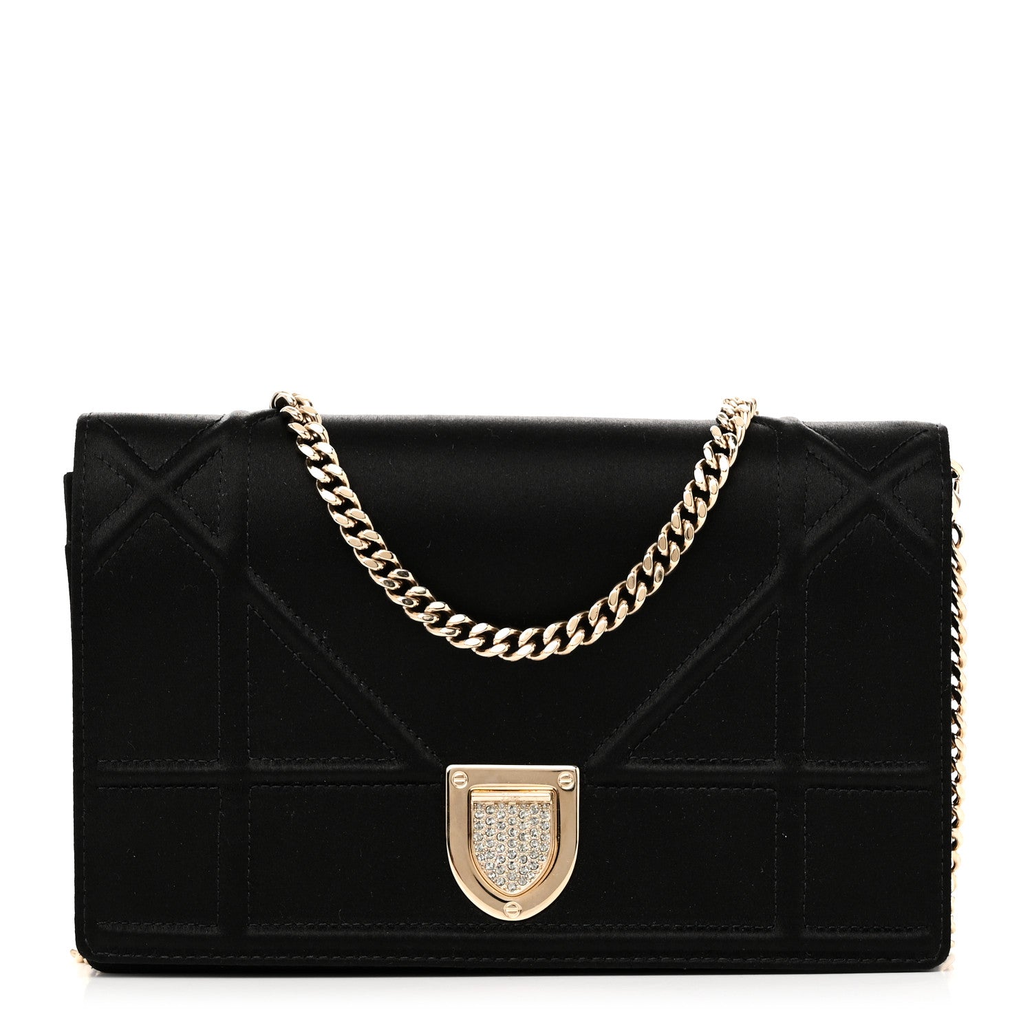 Christian Dior Satin Diorama Wallet on Chain Pouch Black 1 of 9