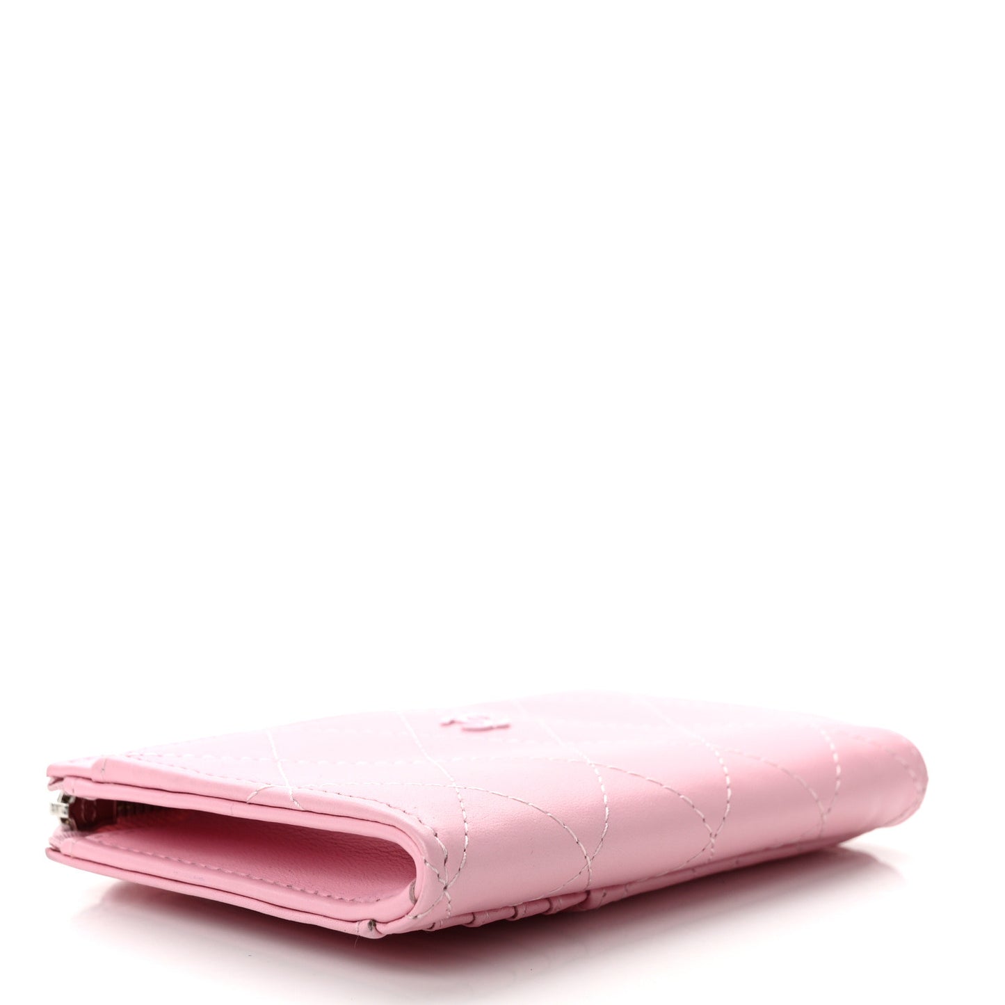 Lambskin Quilted CC Zip Card Holder Light Pink