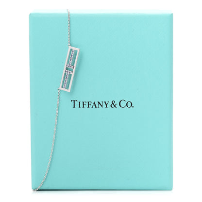Tiffany 18K White Gold Blue Sapphire T Open Horizontal Bar Pendant Necklace 7 of 7