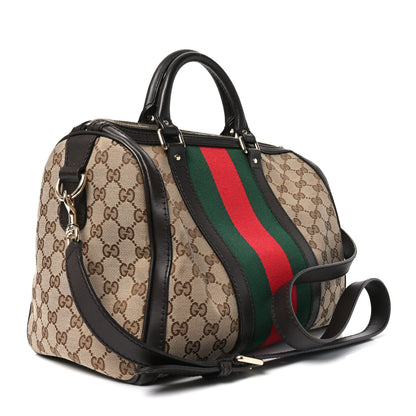 Gucci Monogram Selleria Calfskin Vintage Web Medium Boston Beige Ebony Cocoa 3 of 10