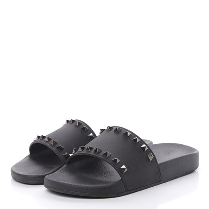 Valentino Garavani Rubber Rockstud Slide Sandals 38 Black 3 of 9