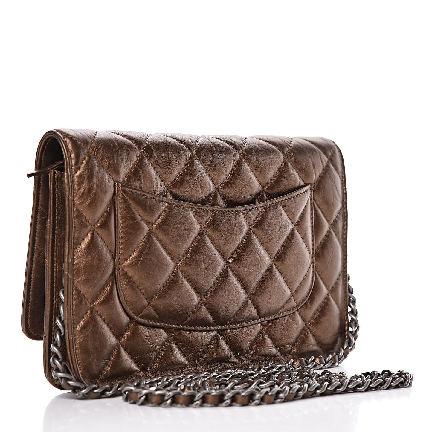 Metallic Aged Calfskin Quilted Reissue Wallet On Chain WOC Bronze