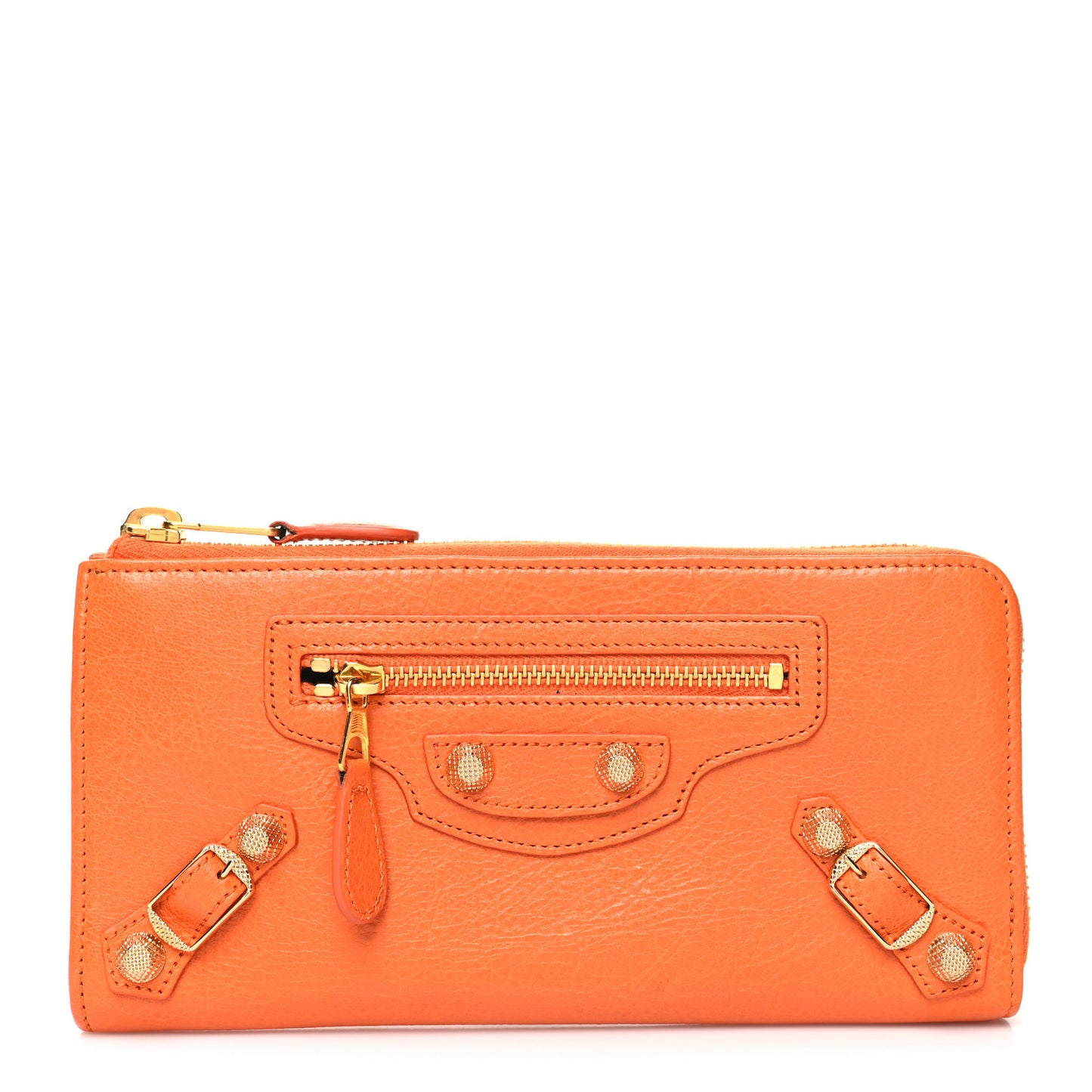 Agneau Classic Hardware Continental Zip Around Wallet Tangerine