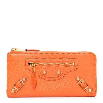 Balenciaga Agneau Classic Hardware Continental Zip Around Wallet Tangerine 1 of 10