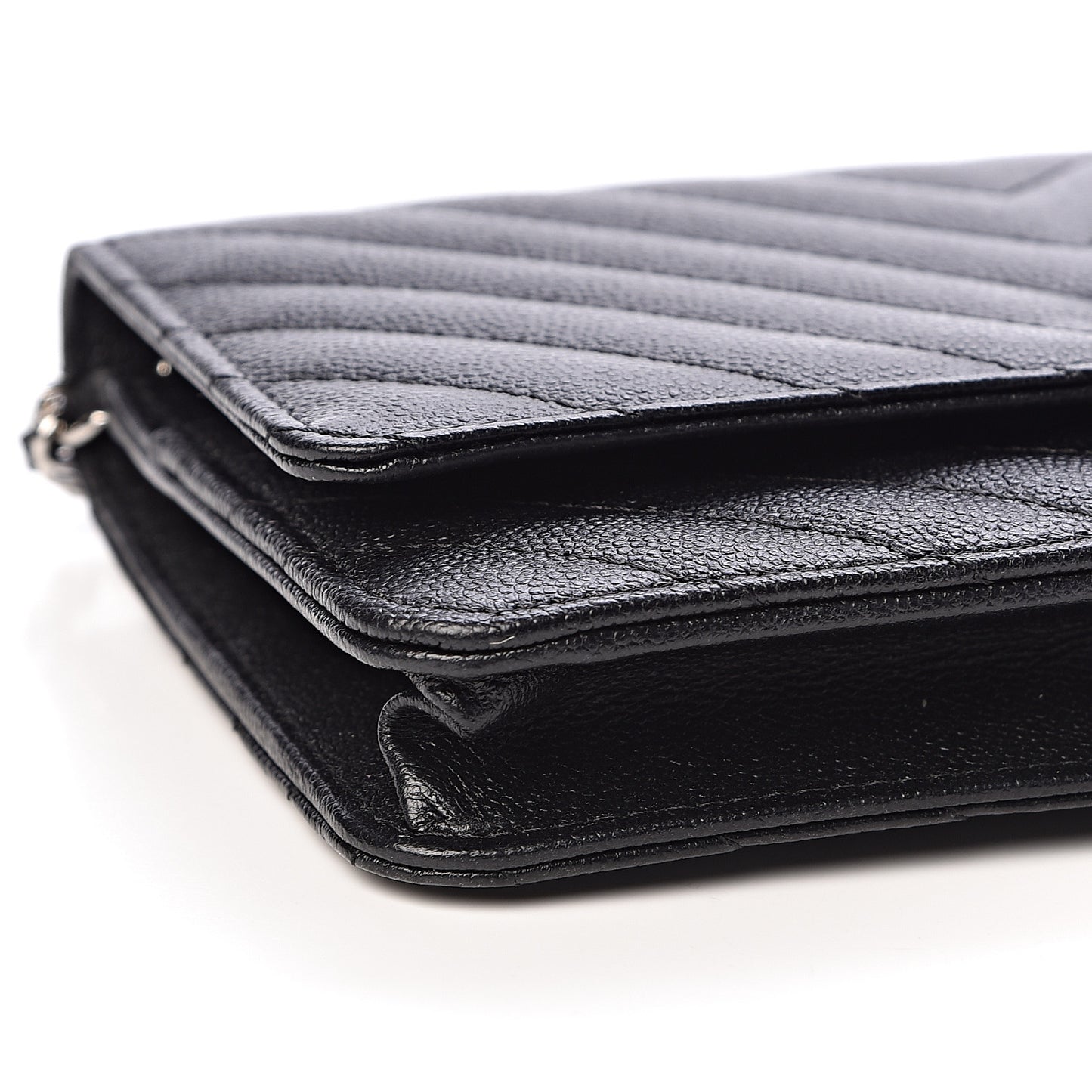 Caviar Chevron Quilted Wallet On Chain WOC Black