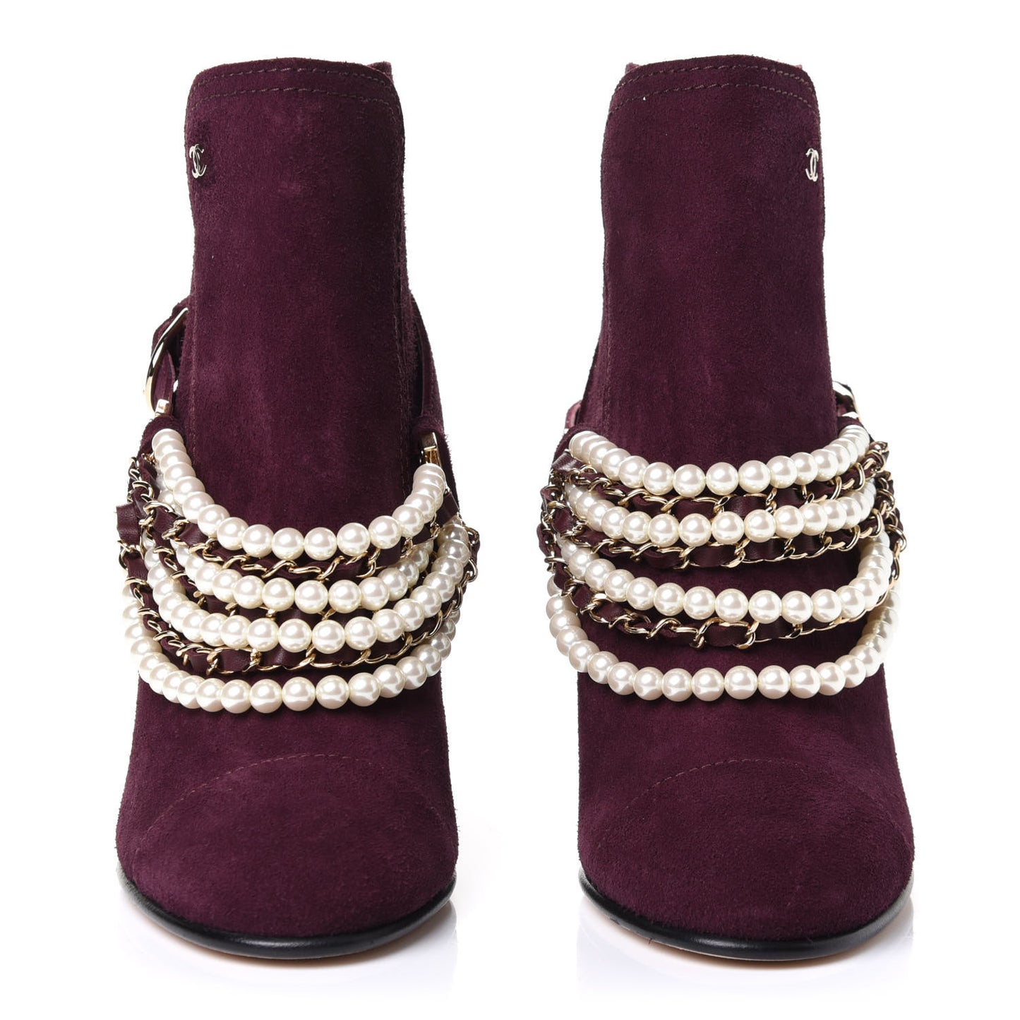 Suede Calfskin Pearl Cap Toe Short Boots 38 Burgundy