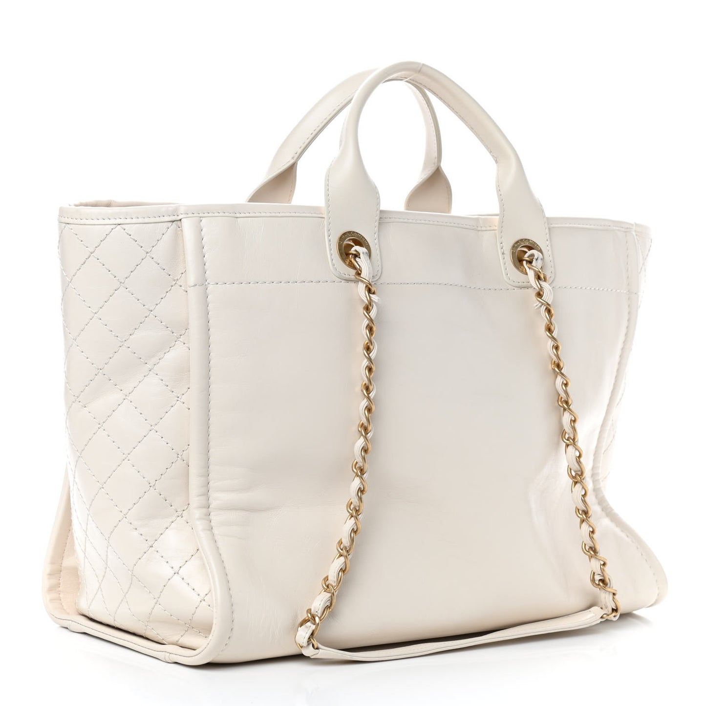 Aged Calfskin Medium Charms Deauville Tote White