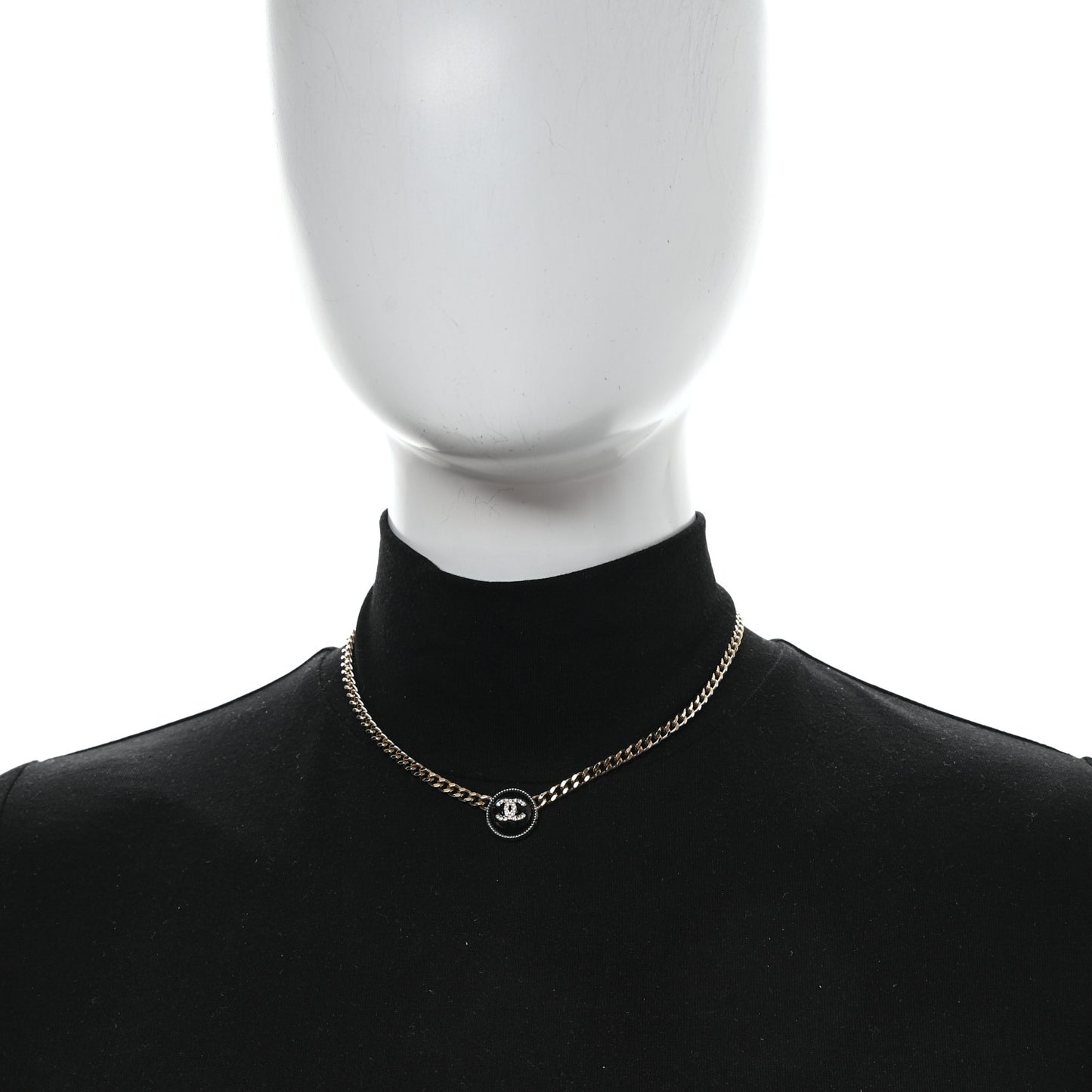 Crystal Resin CC Chain Link Short Necklace Black Gold