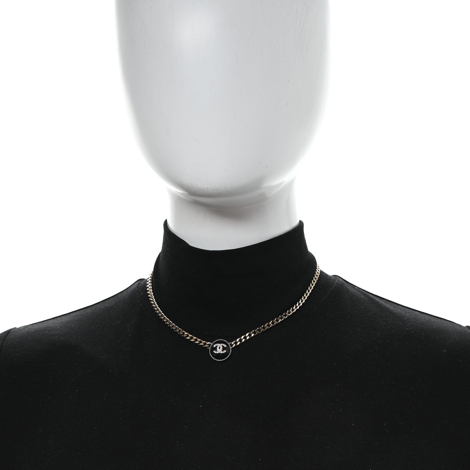 Chanel Crystal Resin CC Chain Link Short Necklace Black Gold 2 of 4