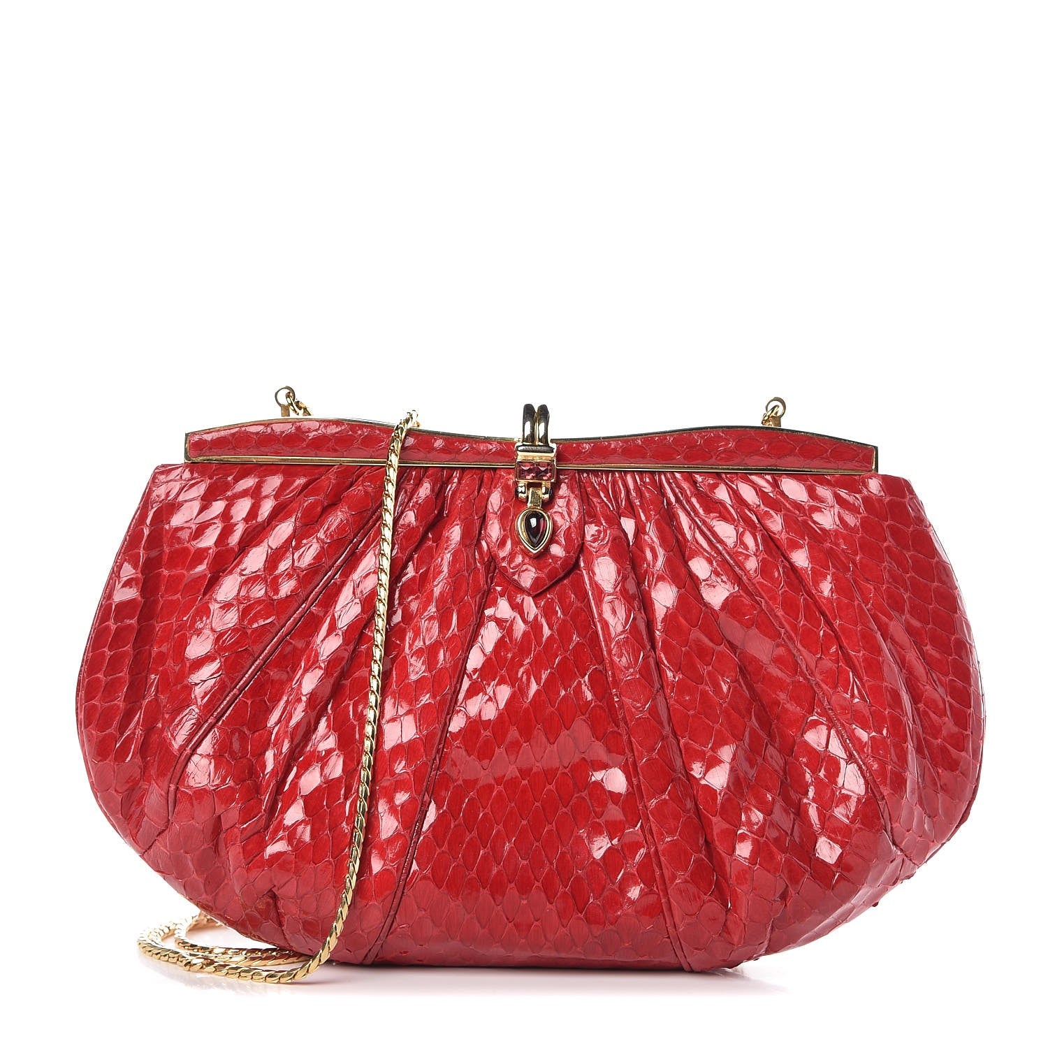 Judith Leiber Karung Snakeskin Evening Bag Red 1 of 6