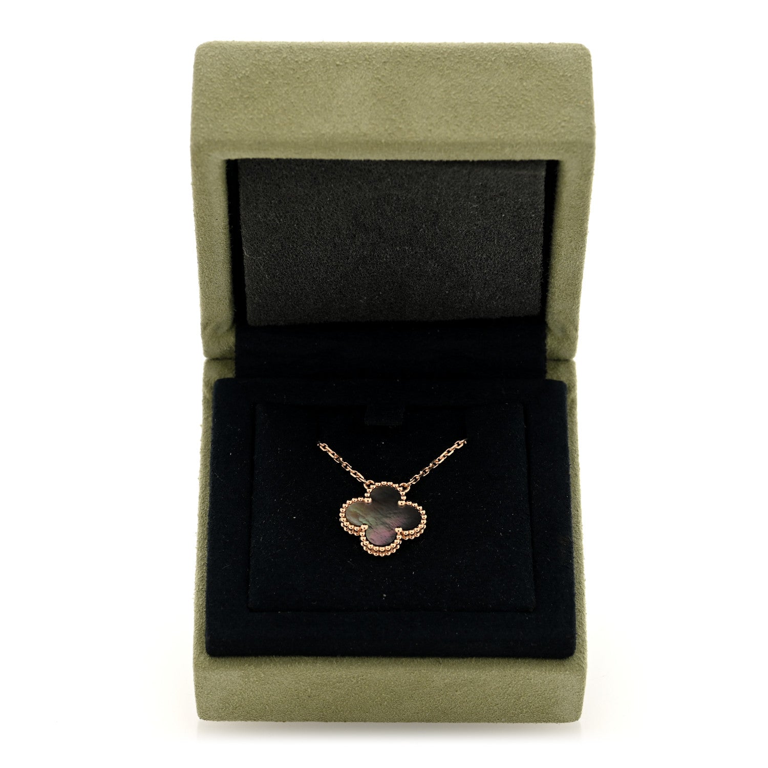 Van Cleef & Arpels 18K Rose Gold Gray Mother of Pearl Vintage Alhambra Pendant Necklace 6 of 6