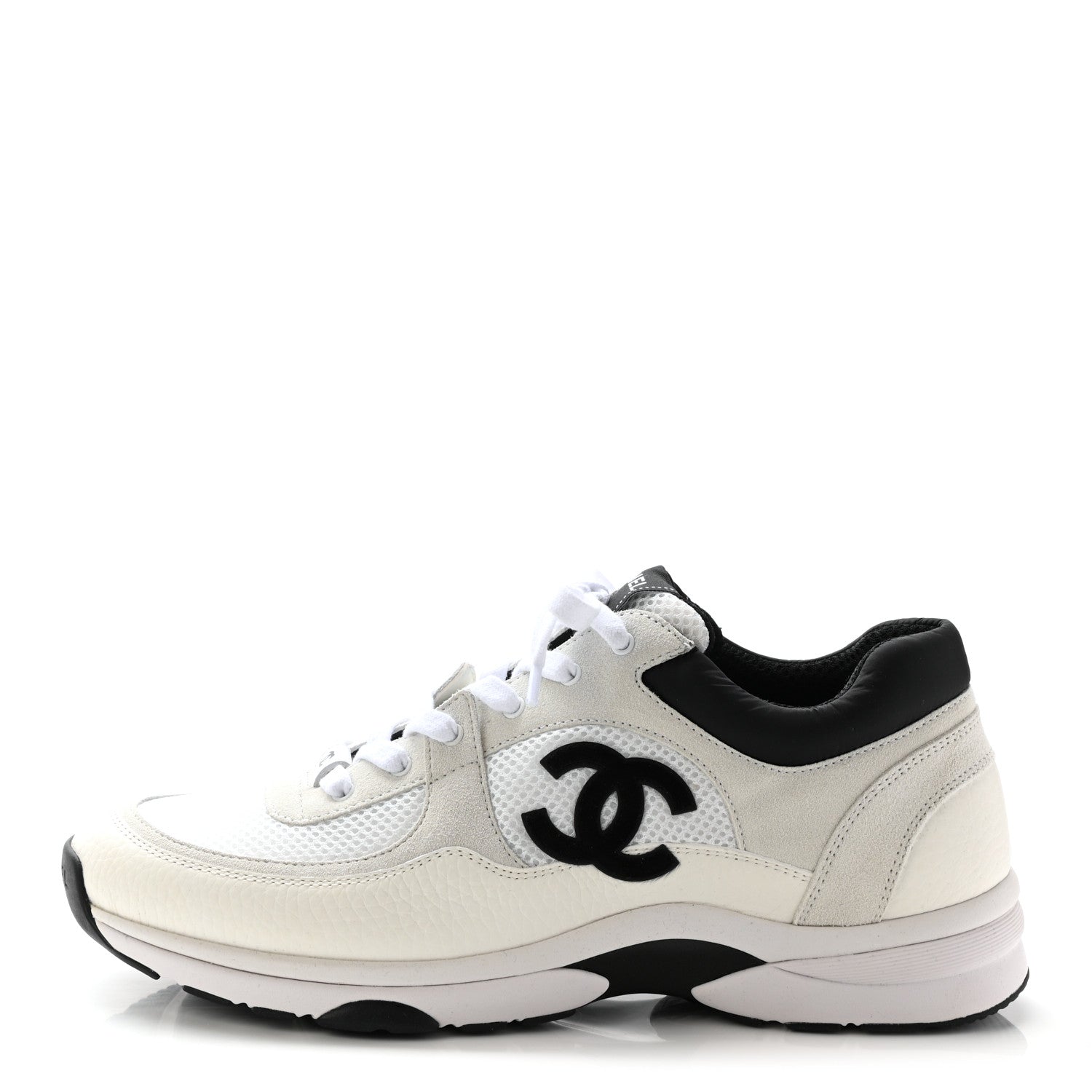 Chanel Mesh Suede Calfskin Grained Calfskin Mens CC Sneakers 43 White Black 1 of 10