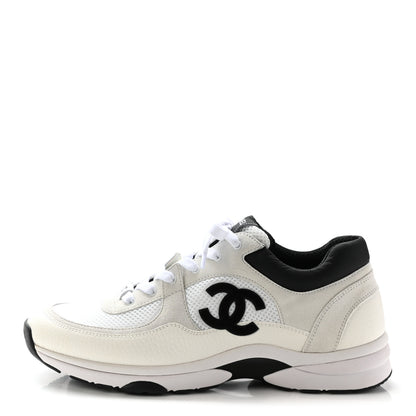 Chanel Mesh Suede Calfskin Grained Calfskin Mens CC Sneakers 43 White Black 1 of 10