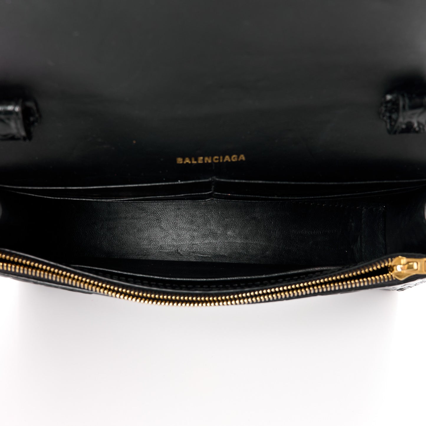 Shiny Calfskin Crocodile Embossed Hourglass Chain Bag Black