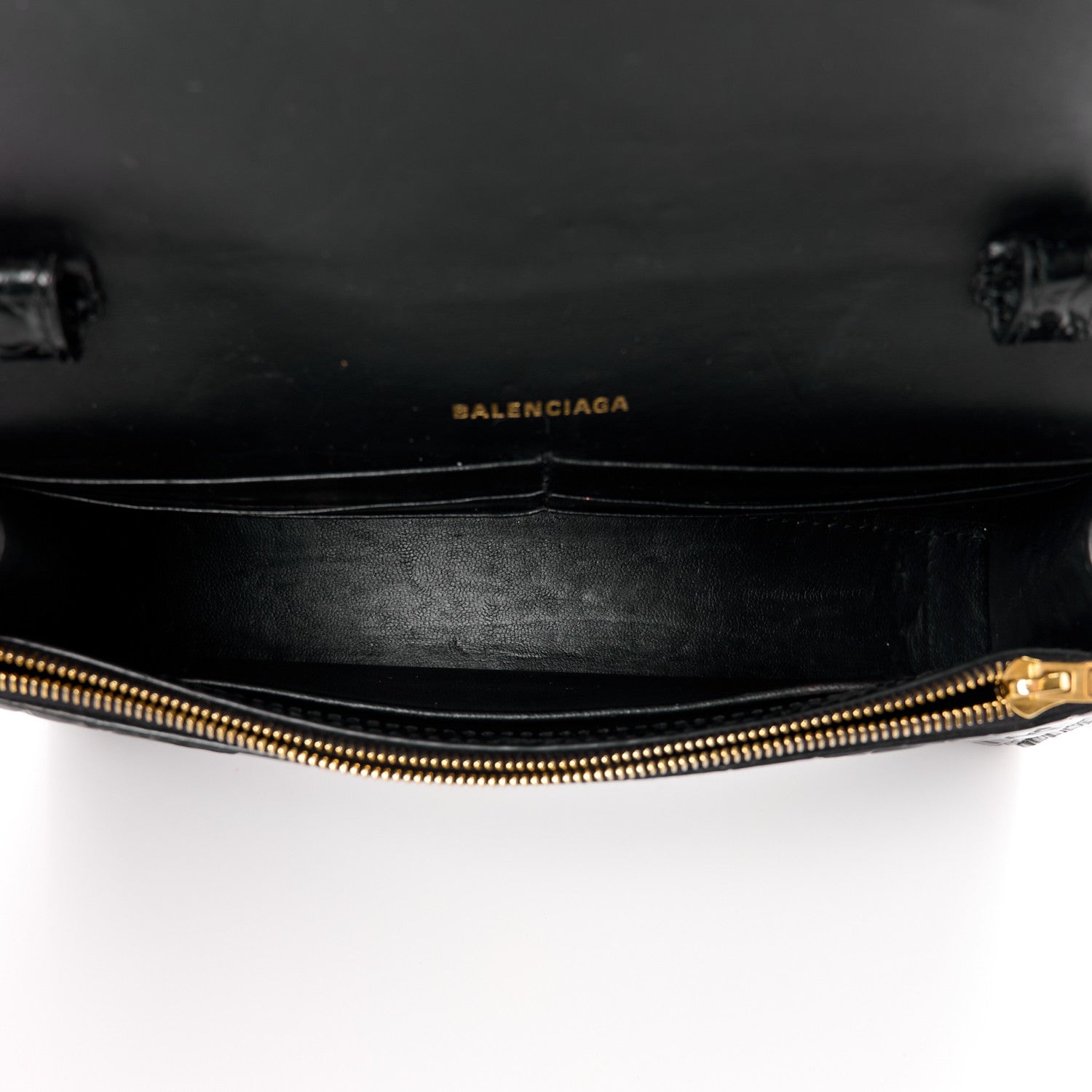 Balenciaga Shiny Calfskin Crocodile Embossed Hourglass Chain Bag Black 4 of 10
