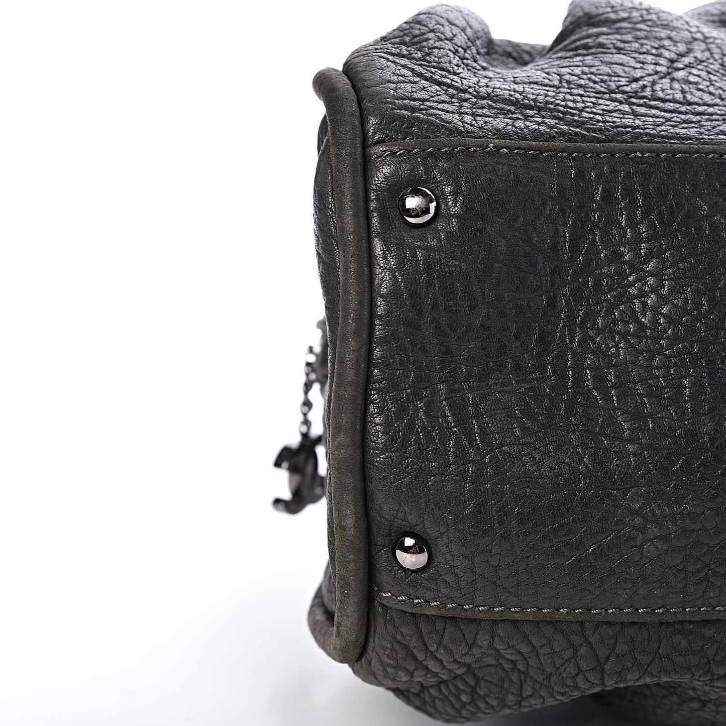 Distressed Lambskin Large Lady Braid Satchel Dark Grey