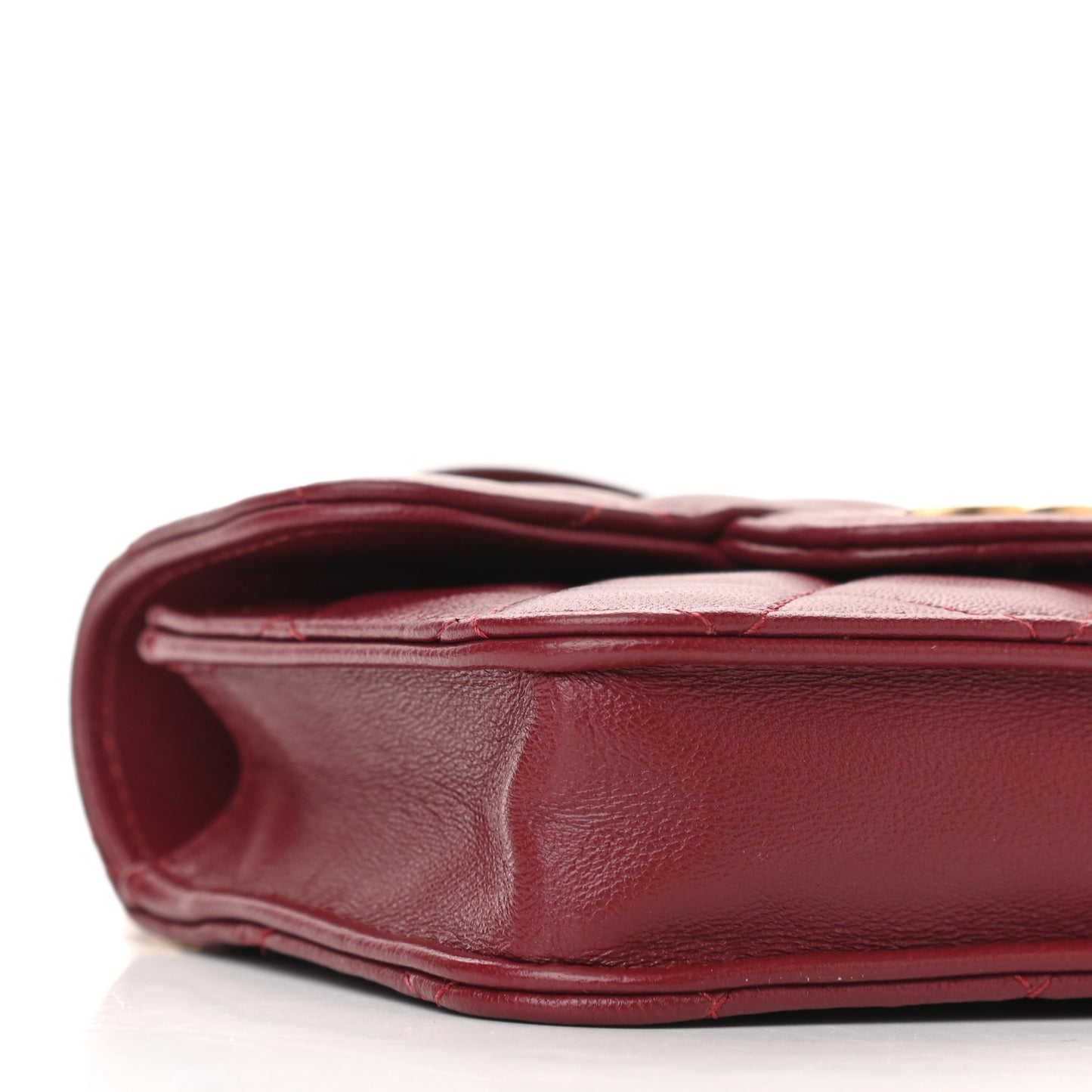 Lambskin Quilted Top Handle Flap Coin Purse With Chain Burgundy
