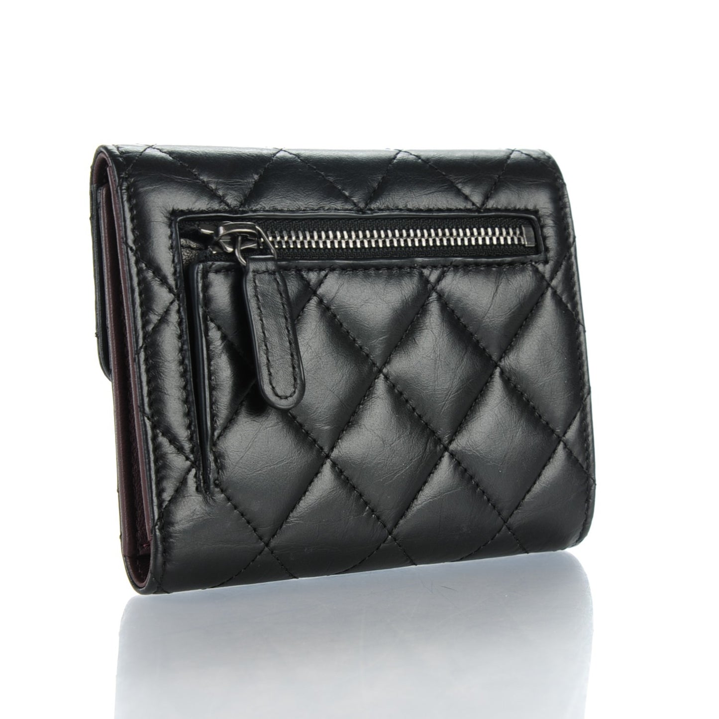 Aged Calfskin Quilted Reissue Compact Wallet Black
