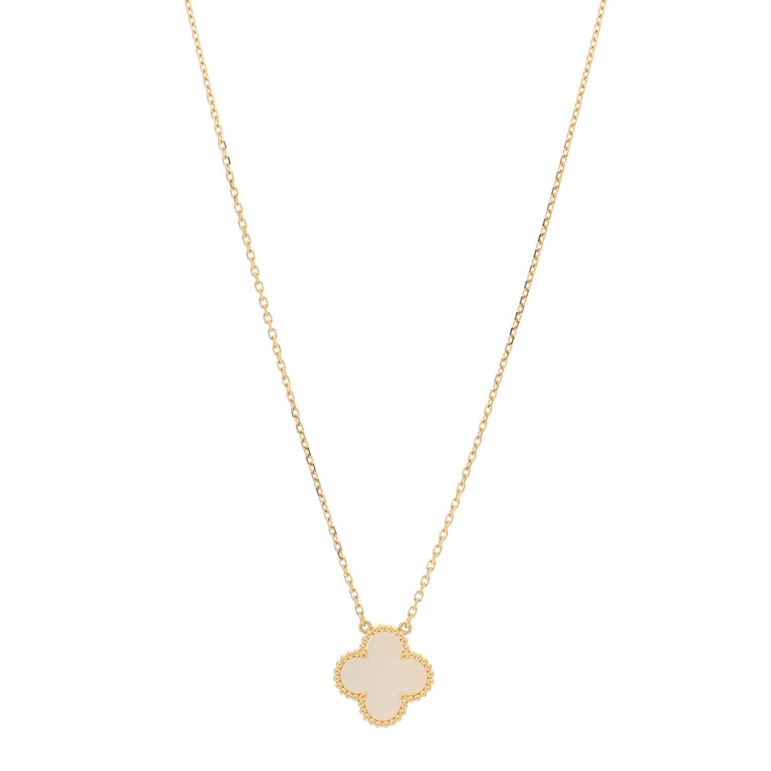 Van Cleef & Arpels 18K Yellow Gold Mother of Pearl Vintage Alhambra Pendant Necklace 1 of 7