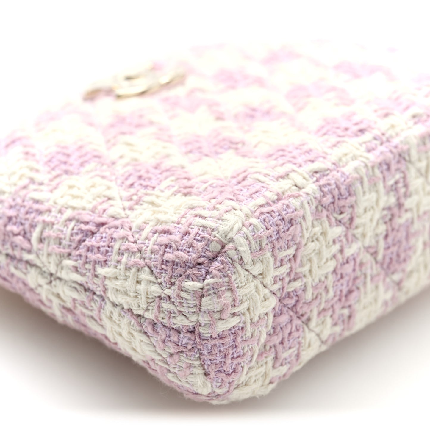Tweed Quilted Mini Clutch With Chain Pink