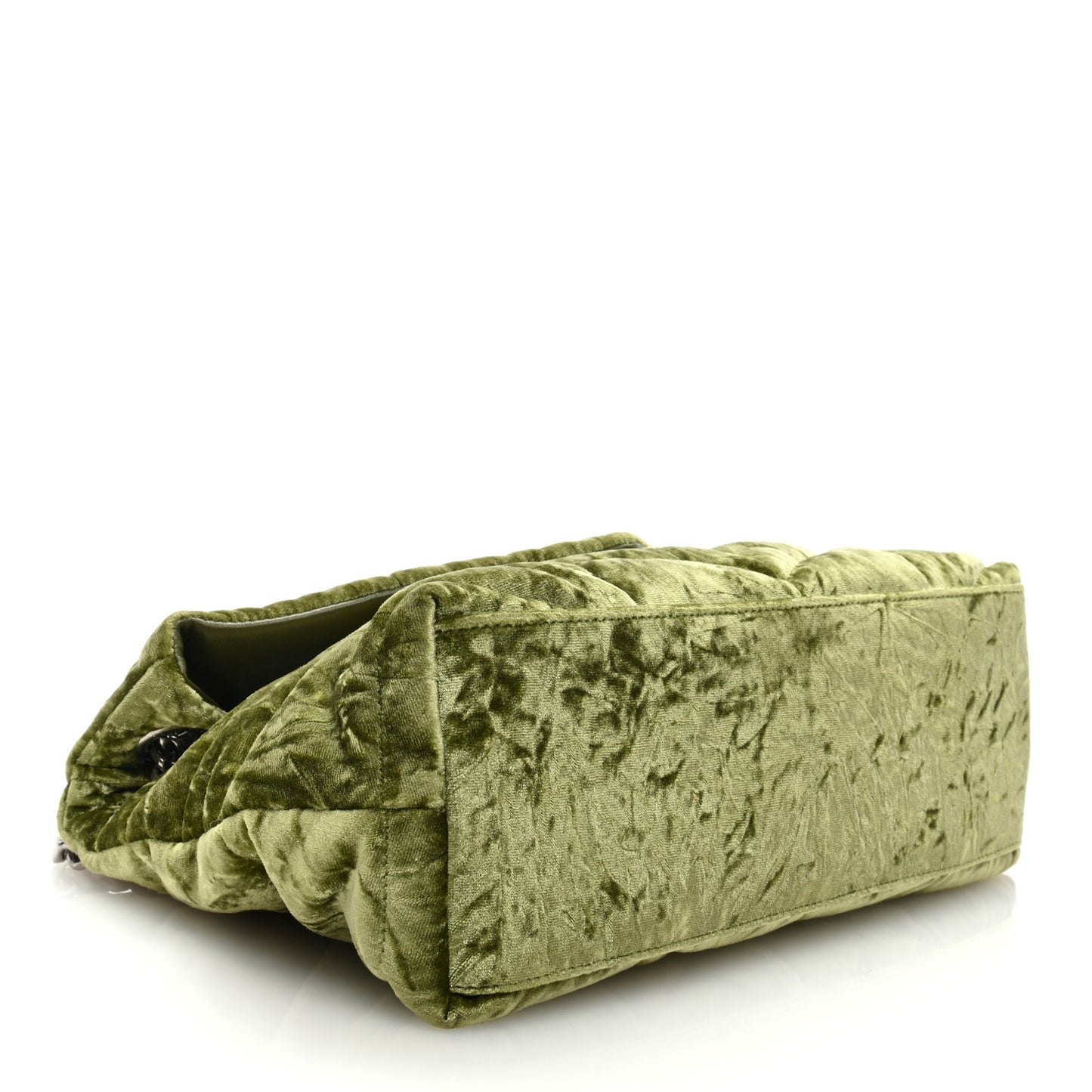 Crushed Velvet Quilted Small Loulou Puffer Monogram Chain Satchel Green